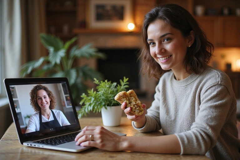 Woman using a laptop for an online consultation with a nutritionist